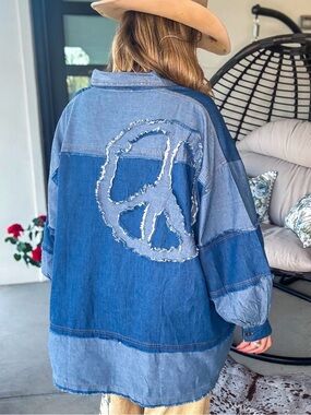 Oversized Patchwork Denim Shirt